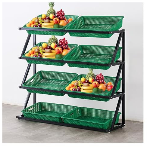 MZZKFC Snack-Regal im Supermarkt Großes Bodenstehendes Lebensmittelregal Mit Korb, 4 5-stufiges Snackregal Mit Antirutschmatte, Supermarktregale Für Zuhause/Kiosk/Obstladen(Green,47.2x13.8x47.2 in)