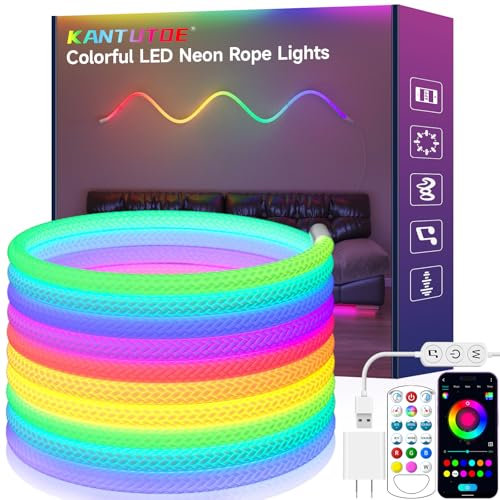 KANTUTOE Neon LED Streifen, 3m LED Strip mit Fernbedienung/APP Steuerung, 5V USB Flexibel IP65 Wasserdicht Musik Sync Gaming LED Schlauch, Rope LED Streifen für Schlafzimmer Oudoor Dekoration