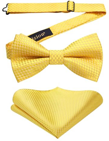 Enlision Fliegen Herren Gelb Anzug Fliege mit Einstecktuch Set Vorgebunden Formelle Hochzeit Smoking Schleife und Taschentuch für Männer
