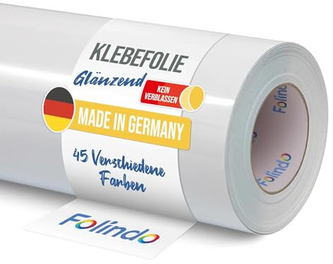 Folindo Möbelfolie selbstklebend 621 010 Weiß Glanz Vinyl 5m x 126 cm Klebefolie Möbel, Klebefolie Küche, Möbelfolie, Folie für Möbel, Möbelfolie selbstklebende Folie, Küchenfolie selbstklebend