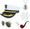 Cappello da capitano da marinaio, set con sciarpa, occhiali da sole, guanti da donna, cappello marino, capitano, accessori per carnevale, feste a tema, Halloween (stile 2)