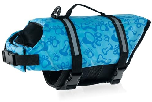 FANSU Gilet de Sauvetage pour Chien avec Poignée, Gilet de Sauvetage Réglable pour Chiens de Petite, Moyenne et Grande pour Sécurité de l'eau Plage, Piscine (L,Crâne Bleu)