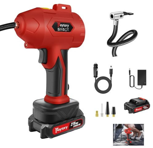 Air Pump, Air Compressor, 150000mAh Car Tyre Pump USB Rechargeable Battery, 150PSI Handheld Car Tyre Inflator 12V with LED Light, Auto Shut-Off, 3 Nozzle for Car, Bicycle, Motorcycle Tires, Ball