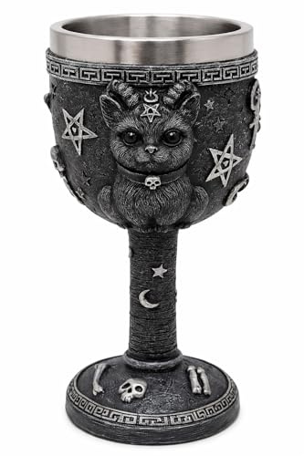 JRose Collections Gatto gotico Calice Calice con inserto in acciaio inox – Tazza in resina fantasia con simboli occulti – Calice decorativo per la casa gotica 250 ml