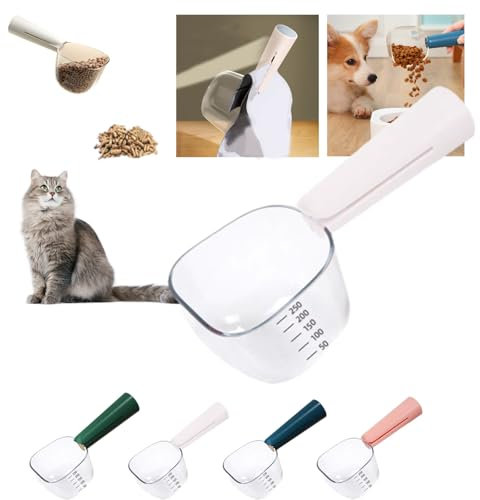 Cuillère Multi-Usage,Cuillère Graduée Transparente,Pelle à Nourriture pour Animaux de Compagnie,doseur croquette,Pelle à Nourriture pour Animaux Domestiques Pelle à Mesurer avec Clip Nourriture