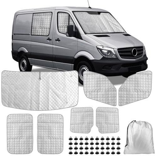 Opaltool Thermomatte Fahrerhaus Innen für 2006-2019 Mercedes Sprinter VW Crafter, 7-teiliges LWB UV- & Wasserschutz Sonnenschutz Frontscheibe Innen für Wohnmobil Privatsphäre & Temperaturkontrolle