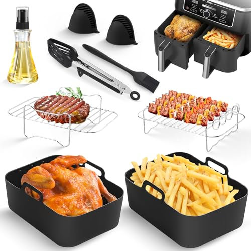 Ninja Heißluftfritteuse Zubehör, Airfryer zubehör für Ninja AF400EU AF300EU AF451EU AF500EU Cosori 8,5L, Cookwise 9L und anderen Dual Zone Air Fryer 7.6-10.4L, BPA-frei, Foodi Max Dual Zone Zubehör