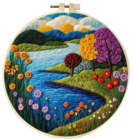 Meecaa Nadelfilz-Set DIY für Anfänger, Seeblütenlandschaft inkl. Wollfilz, Stickreigen, schöne Werkzeuge zum Bemalen und Filzen