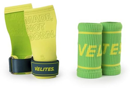 Velites I Calleras Quad Pro Lemon Lime + Muñequeras de Tela a Juego de Regalo I Calleras Profesionales para Cross Training o Gimnasia I Aptas para Cualquier Superficie I Uso con Magnesio.