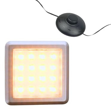 kalb | LED Vitrinenleuchte Quina, 3000K, 12V, mit Fußschalter, 1-10er Set, silber matt, quadratisch, 53mm, mit Erweiterung dimmbar (1er Set)
