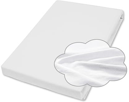 Traumhaft gut schlafen, Spannbetttuch für Kinderbett, 70x140 cm, 100% Baumwolle – Jersey – atmungsaktiv & weich – mit Rundumgummi – für Baby- & Kleinkindmatratzen, Farbe: Weiß