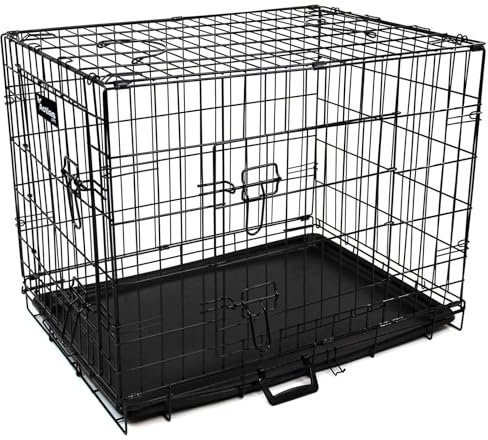Actiaspet - Foldable Metal Dog Cage with Removable Tray (Black, 36 Inch)