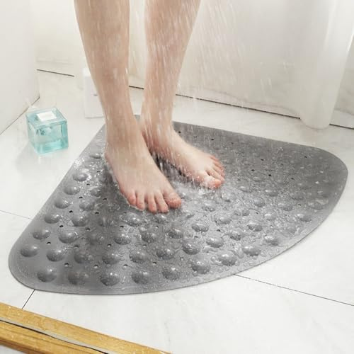 Duschmatte Dreieckig, rutschfest PVC, Duscheinlage rutschfest Mit Ablauflöchern Viertelkreis Duschmatte Rund 54x54cm, Für Dusche Dreieckiges Badezimmer (Grau)
