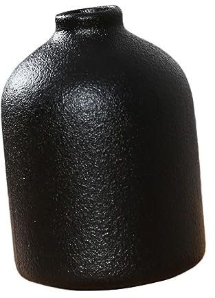 Vaguelly Vaso Elegante in Ceramica Portafiori Da Tavolo Nero Altezza 10 Cm, Decorazione Semplice Per Soggiorno, Ufficio e Casa