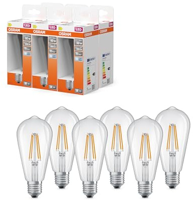 Osram LED-Lampe Kolbenform Edison A60 5,9W klar E27 | LED Star Classic Edison 60 Filament, LED Lamps, klar, 64 mm dia, 15000 h, 6-Pack