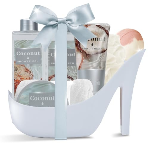 Spa Luxetique Coffre Bain pour Femmes -8pcs Coffret Cadeau les Parfum de Coconut, Coffret Beauté Femmes avec Gel Douche, Bain Moussant pour Amie, Maman, Cadeau Fete des Meres, Cadeaux d'Anniversaire