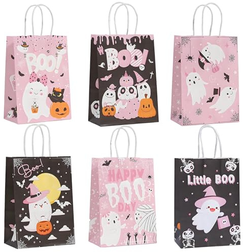 12 Stück Geschenktüten,Halloween Geschenktüte,Geschenktasche Kindergeburtstage, Kleine Papiertüten mit Henkel,Papier Tüten,Candy Tüten, Verpacken von Geschenken,Geschenktüte für Hochzeit, Party