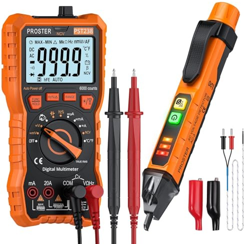Proster TRMS 6000 Counts Multimeter and Non-Contact Voltage Tester Pen | Digital Multimeter with AC/DC Voltage Current, NCV Detector. Includes Non-Contact Voltage Tester Pen Kit
