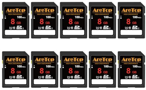 SD Card 8GB 10 Pack, AreTop UHS-I Class 10 SDHC Memory Card