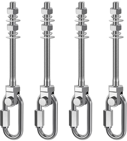 Dolibest Schaukelhaken Holzbalken 128mm Edelstahl Hängematte Deckenanker/4 | 10cm Stahlträger,Hängesessel Aufhängung Yoga Turnringe Kletterringe Befestigung Boxsackhalterung,M10,680kg,Karabinerhaken