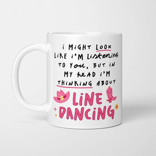 A Bit of Banter I'm Thinking About Line Dancing Mug, Funny Cowgirl Country Music Dancer Gift