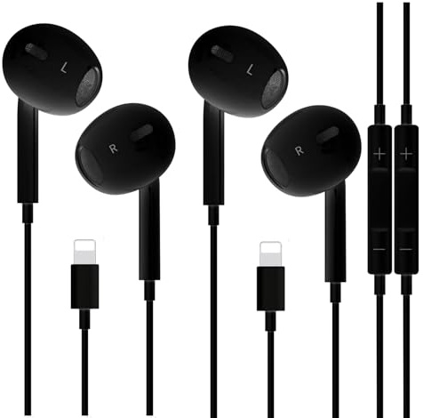 2 Pack iPhone Wired Earbuds Earphones, APPLE MFi Certified In Ear Lightning Headphones Compatible with iPhone 14/13/12/11/8/7/X/Pro/Pro Max iPad (Black)