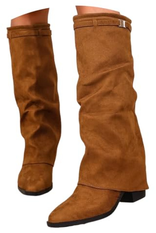 ticticlily Fold Over Stivali Alti Donna Invernali Stivaletti Con Risvolto A Punta Boots Eleganti per Autunno Invernale B Marrone 40 EU