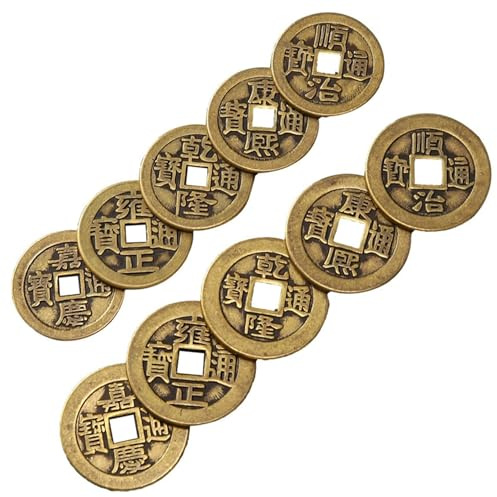 Joygoodta Pièce de Monnaie Chinoise 10 pièces, pièce Porte-Bonheur Chinoise Feng Shui en cuivre de Style Ancien pour la Protection la prospérité, la Bonne Fortune, la Richesse et Les succès, décor