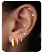 Turandoss 8 Paar Ohrringe Silber Gold Damen, Minimalistisch Ohrringe Set | 14K Vergoldete Hypoallergene Ohrringe Set, Medizinische Ohrstecker, Klein Creolen, Helix Stecker, Wasserfest Piercing Ohr