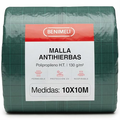 Benimeli Malla Antihierbas Huerto | Tela Antihierbas (Corte, 10x10M) | Mantas Antihierba 130 g/m² · Tela Antihierbas Jardín y Huertos Urbanos · Polipropileno Anti-UV · Control Malas Hierbas