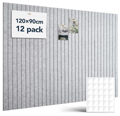 Woovio Filz Pinnwand Selbstklebend 120x90cm 12 Stück, Silbergrau | Große Filzwand mit 60 Klebepads, dekoratives Memoboard für Büro, Küche und Klassenzimmer, ideal für Fotos Notizen
