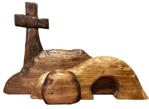 Ostern Deko Osterkrippe Osterdeko Holz Jesus Figur Christliche Easter Decoration Erzgebirge Holzkunst Bild Dekoration Osterpyramide Tischplatte MittelstüCk Christlich Katholische (B-Naturholzfarbe)