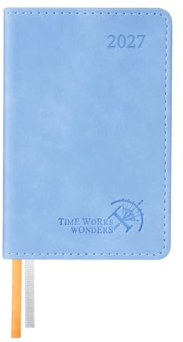 POPRUN Mini Taschenkalender 2027 Klein auf Deutsch mit PU-Softcover | Kalender 2027 A7,(Jan.2027-Dez.2027),Planer 1 Woche 2 Seite,(Montag - Sonntag),Terminplaner mit 70 GSM Papier(Cyanblau)