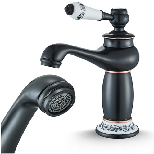 Waschbeckenarmatur Retro OldCeramic - Messing, Keramik, Keramikventil, Retro-Stil (Schwarz)