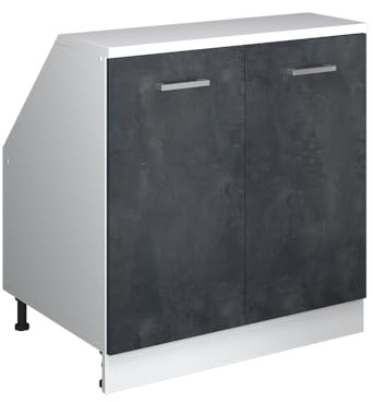 Vicco Küchenschrank für Dachschrägen R-Line, Schwarz Beton, 80 cm | 2 Türen · Extra Tiefe – 60 cm · Höhenverstellbare Füße · 1 Einlegeboden · ✓ Frei kombinierbar
