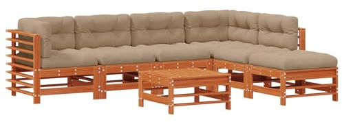 vidaXL Garten-Lounge-Set 7 pcs Wachsbraun Massives Kiefernholz, Garten und Terrasse, Moderne modulare Möbel, wetterfeste Loungemöbel für entspannte Stunden im Freien