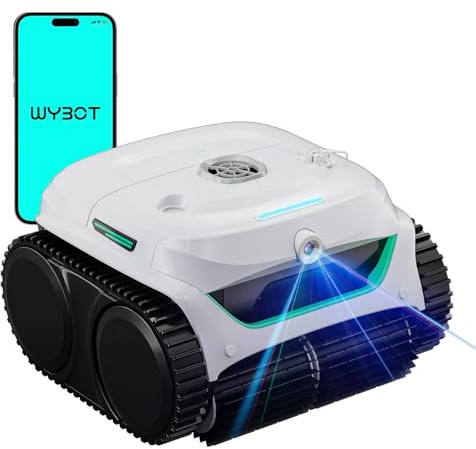 WYBOT C2 Vision Plus Robot Piscina Senza Fili con Telecamera IA, Robot Batteria pareti e Fondo: Potente aspirazione, Doppio Filtro, 8 modalità, per Piscine interrate 210 m² – Verde Piuma di Brina