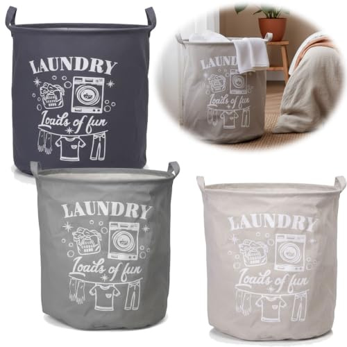 LS-LebenStil Vintage Wäschekorb - Laundry Hell Grau 62L - 50x40cm Faltbar