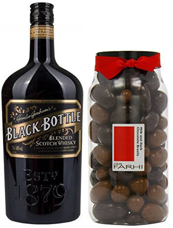 Rita Farhi Milk and Dark Chocolate Brazil Nuts Gourmet Jar with Black Bottle Whisky