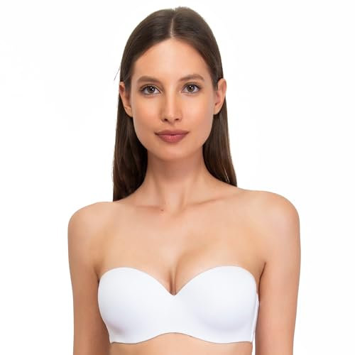 SÌèLEI, Fascia con Coppe Graduate, Realizzata in Morbida Microfibra, con Finiture Invisibili, Ferretto Invisibile, Spalline Removibili, Designed in Italy, Color Bianco, Taglia 2B