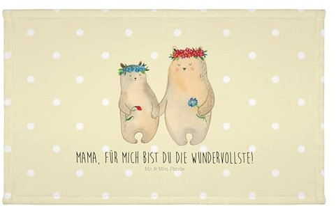 Mr. & Mrs. Panda 50 x 100 Handtuch Bären mit Blumenkranz - Geschenk, Kind, groß, Baby, Mama, Opa, Tochter, Oma, Kinder, Geschenk Mama. Muttertag,