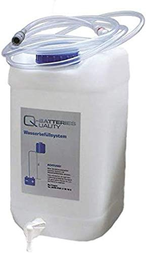 Q-Batteries Fallwasserbehälter 30l mit Auslaufhahn, Fließanzeiger mit Filter, Schlauch (4m) und Kupplung