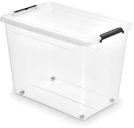 Orplast SimpleStore Aufbewahrungsbox mit Deckel und Rädern ca. 80 l - Boxen Aufbewahrung Stapelboxen 58 x 39 x 43 cm - Ordnungsboxen - Aufbewahrungsbox mit Deckel Küche Büro, Schule, Werkstatt