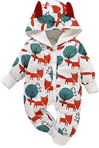 Borlai Strampler für Neugeborene und Kleinkinder, voller Druck von süßem Tierfuchs Body Langarm Baby Kleidung Mädchen Jungen 0-18 Monate