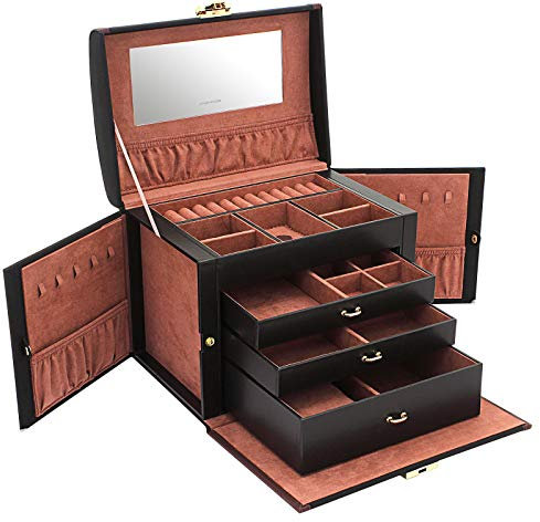 Friedrich23 Schmuckkoffer – Schmuck- und Uhrenkasten Copenhagen 2.0 Mikrofaser in schwarz - Schubfächer und Flügeltür