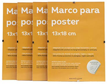 Nacnic - Pack 4 Marcos Clip Transparentes de Vidrio Acrílico sin Bordes | Protección y Expositor de Fotografías, Láminas, Pósters y Decoración para Salón, Dormitorio u Oficina | 13x18 cm