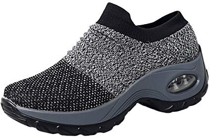 Schuhe Frauen Mesh Schuhe Dicke Boden Plattform Schuhe Luftkissen Schaukelschuhe (42,Grau)