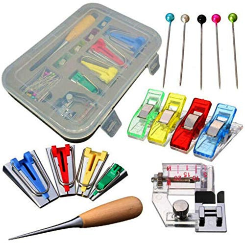 60Pcs Fabric Bias Binding Tape Maker Kit with Awl Craft Sewing Patchwork Bias Tape Maker Tool Kit for DIY Quilting Sewing Tools