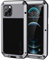 Lanhiem Heavy Duty Shockproof Tough Armour Metal Case for iPhone 12 Pro Max - 360 Full Body Protection With Tempered Glass Screen Film - Silver