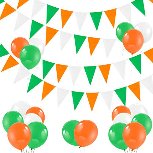 HOWAF 6m St. Patrick's Day Banner, Grün Weiß & orange Wimpel Girlande Irisches Bunting Wimpelkette Dekoration und 30 Luftballons für St. Patrick's Party Deko
